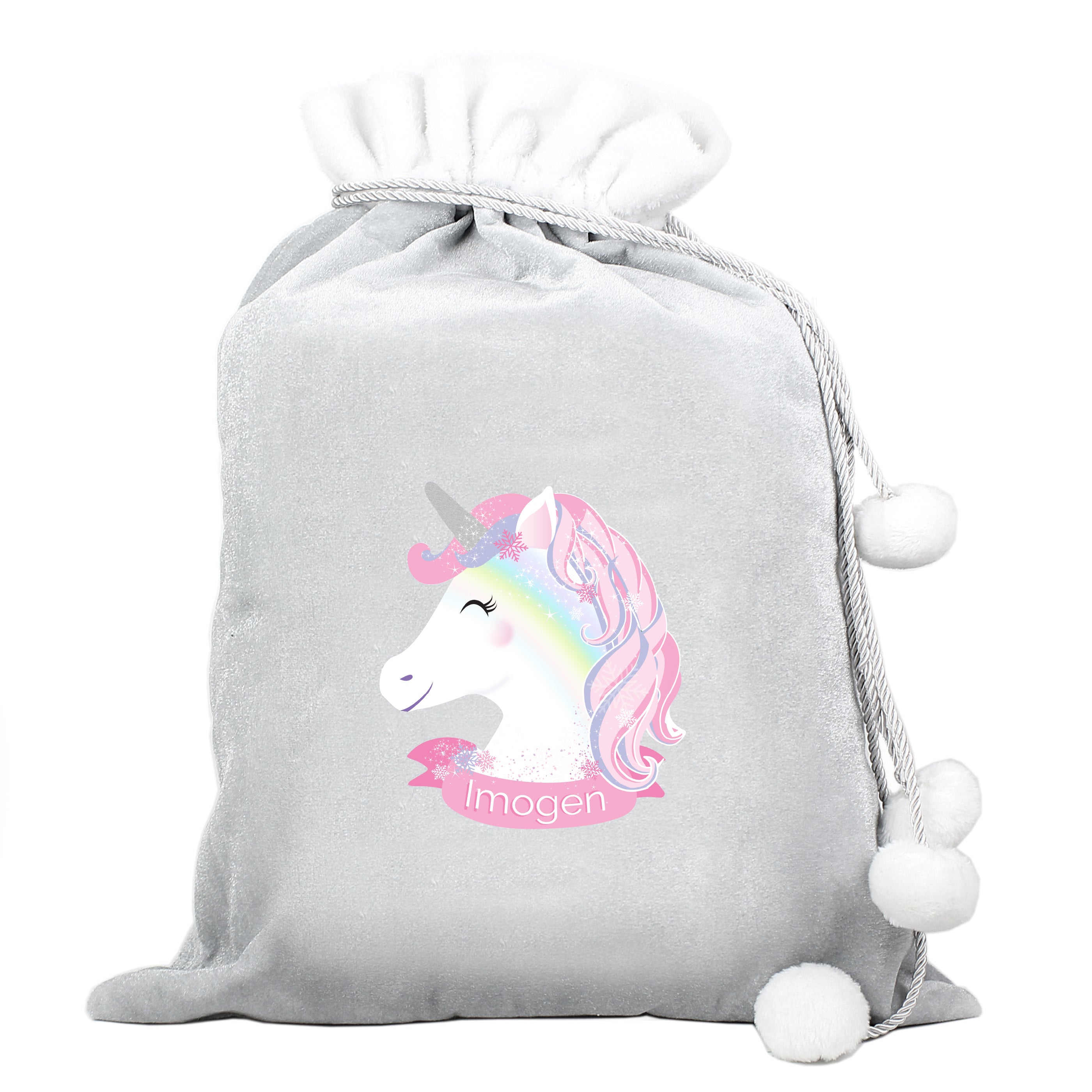 Personalised Unicorn Grey Luxury Sack