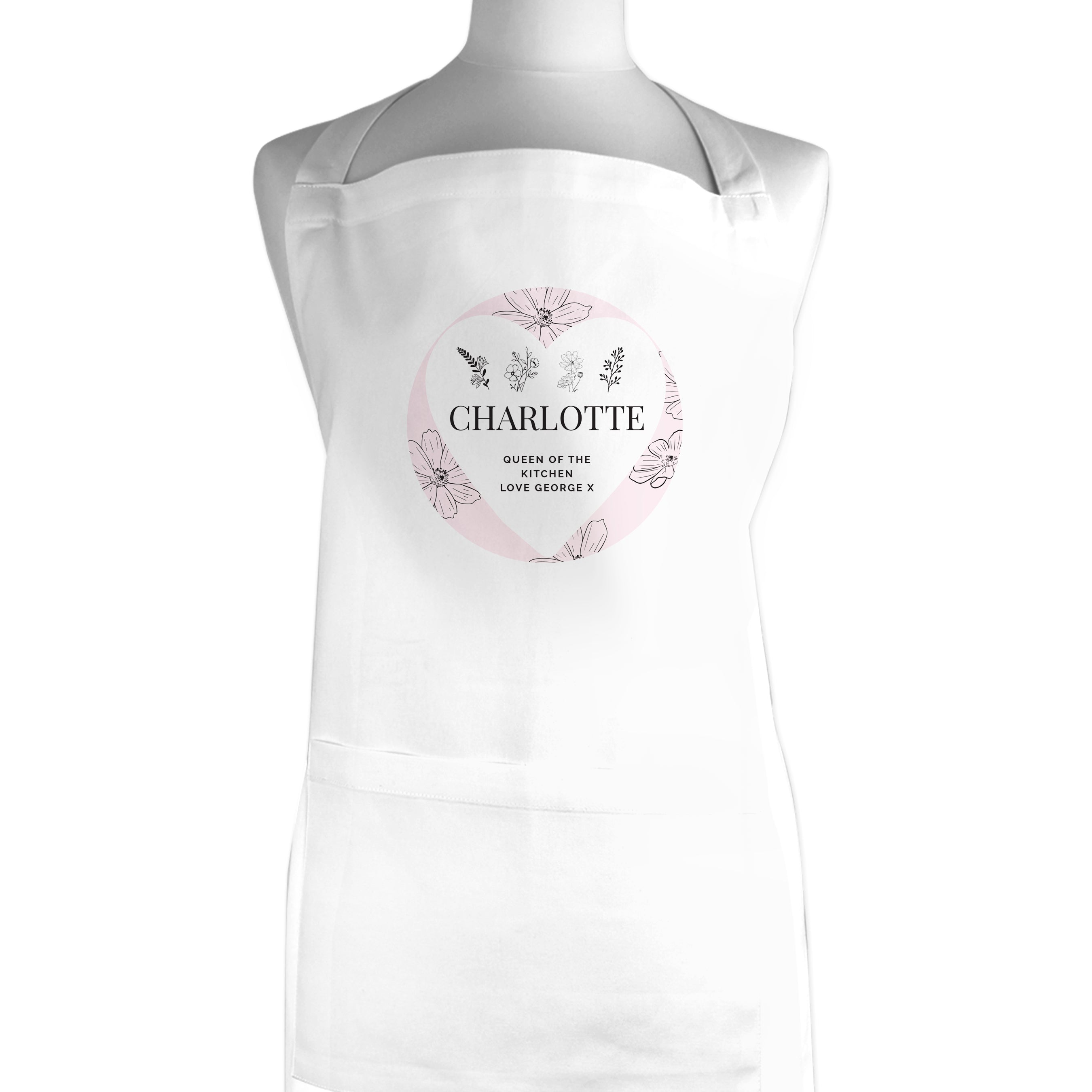 Personalised Free Text Floral White Apron