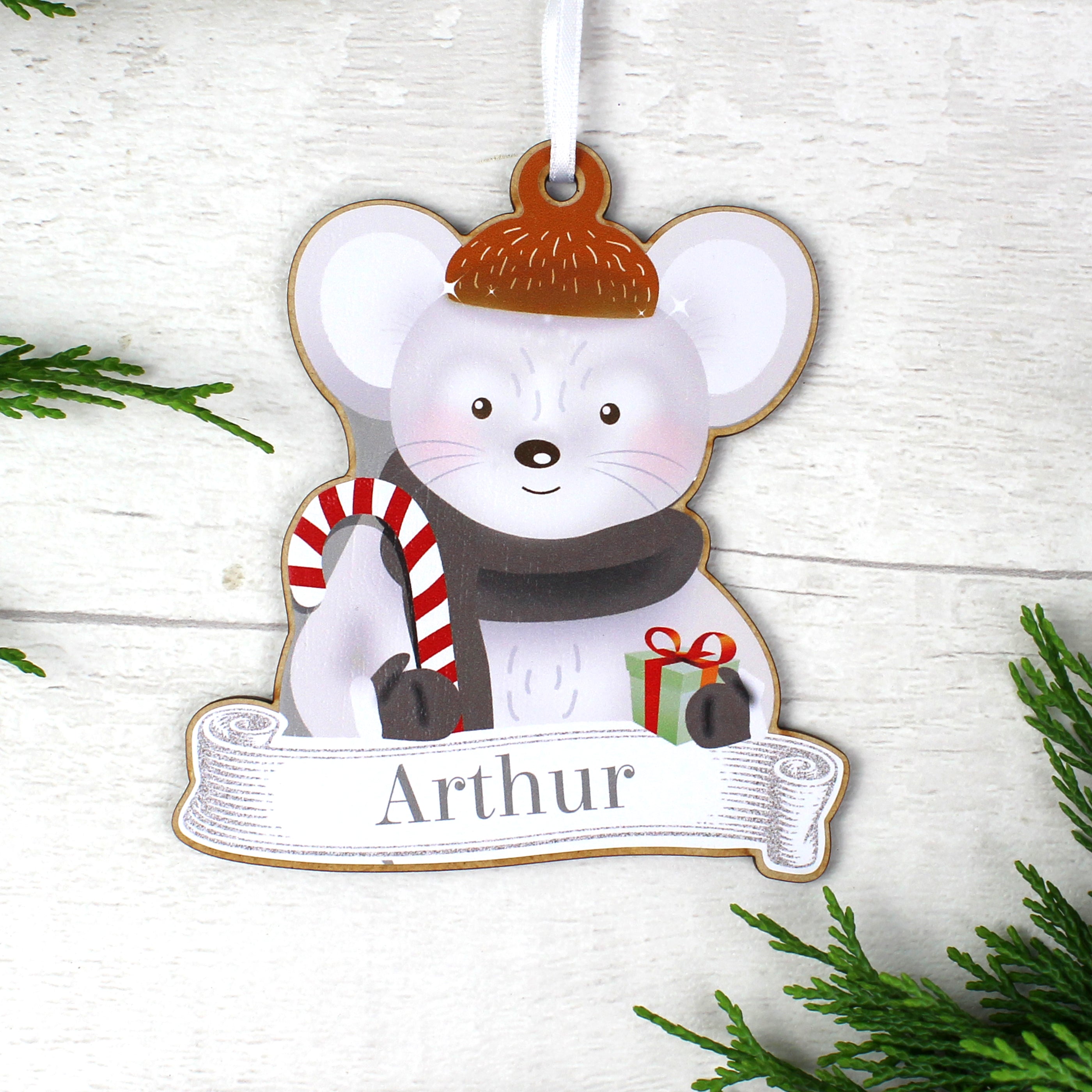 Personalised Set of 4 Christmas Wooden Hanging Decorations