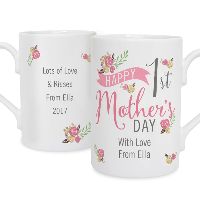 Personalised Floral Bouquet 1st Mothers Day Slim Mug