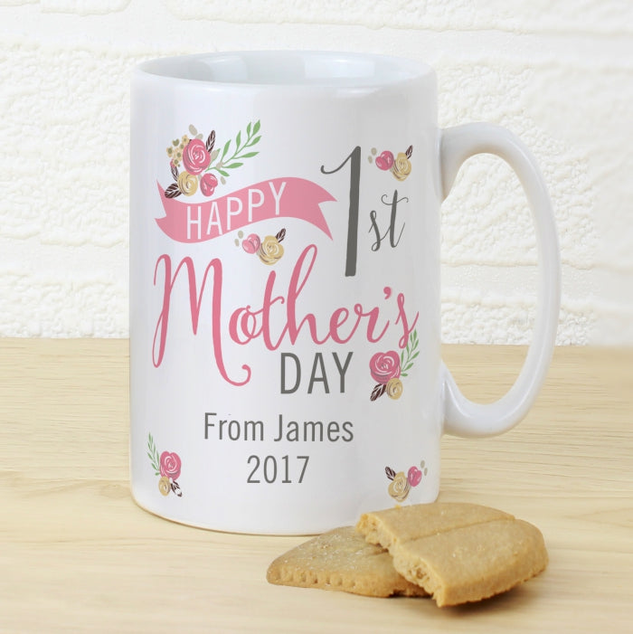 Personalised Floral Bouquet 1st Mothers Day Slim Mug