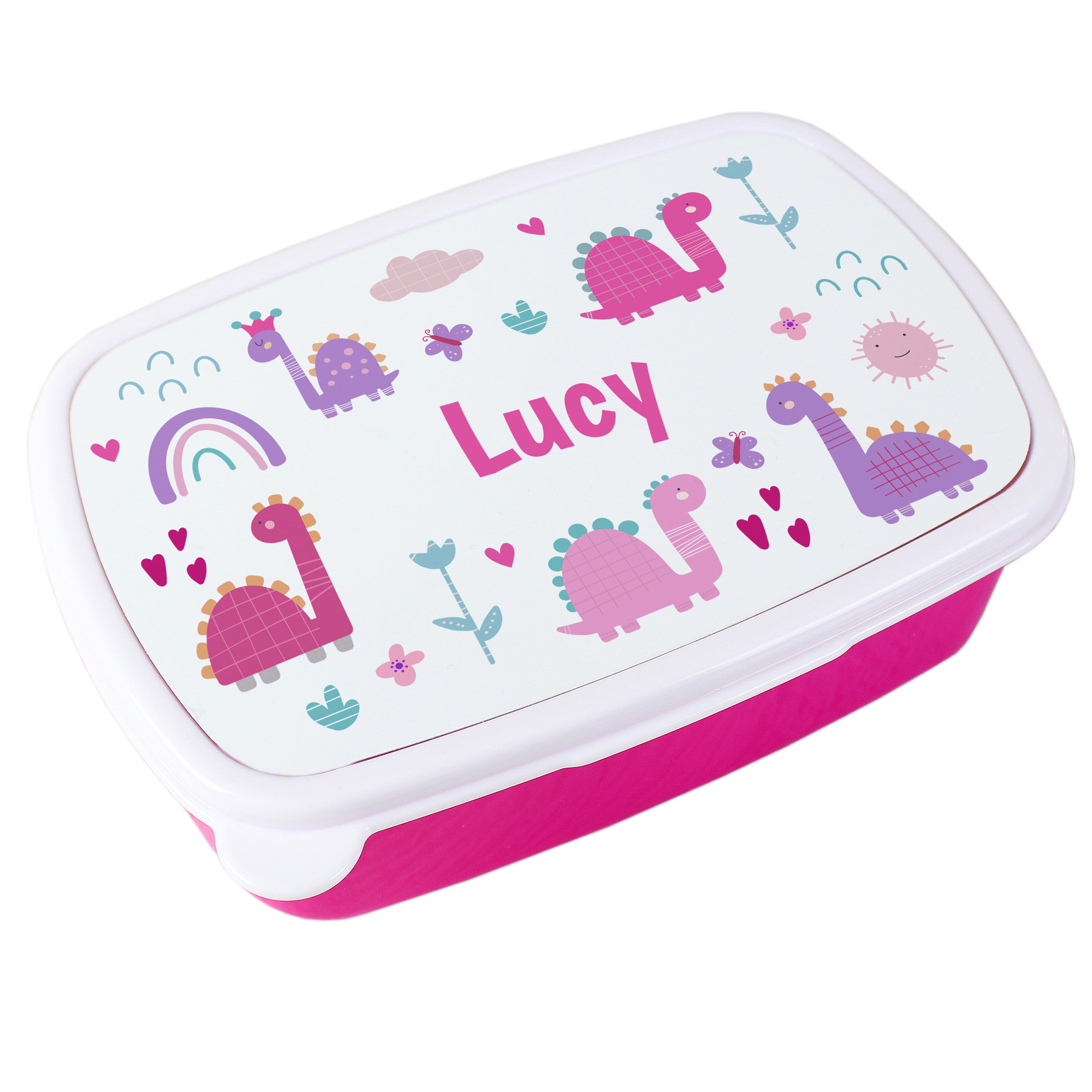 Personalised Dinosaur Name Only Pink Lunch Box