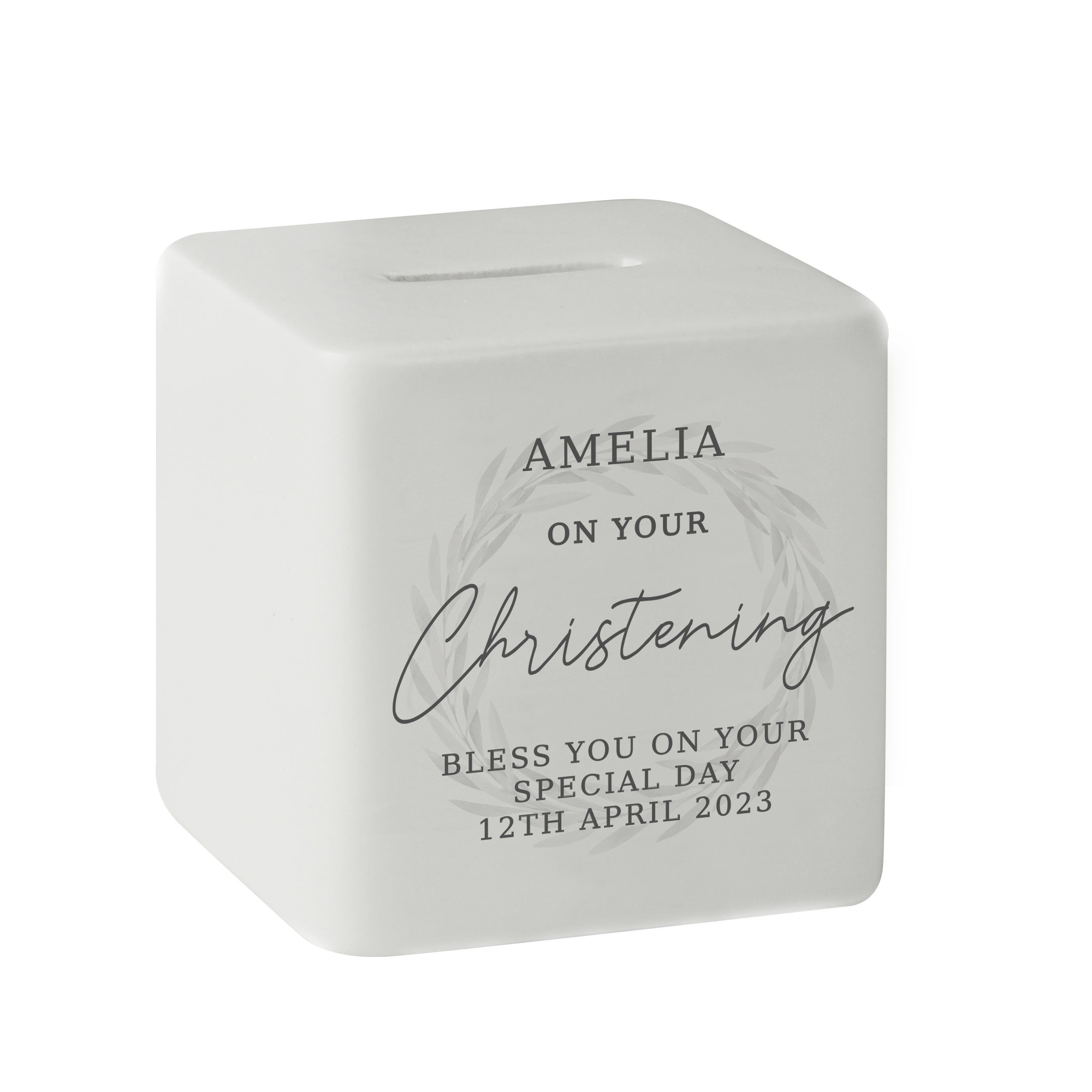 Personalised Christening Ceramic Square Moneybox