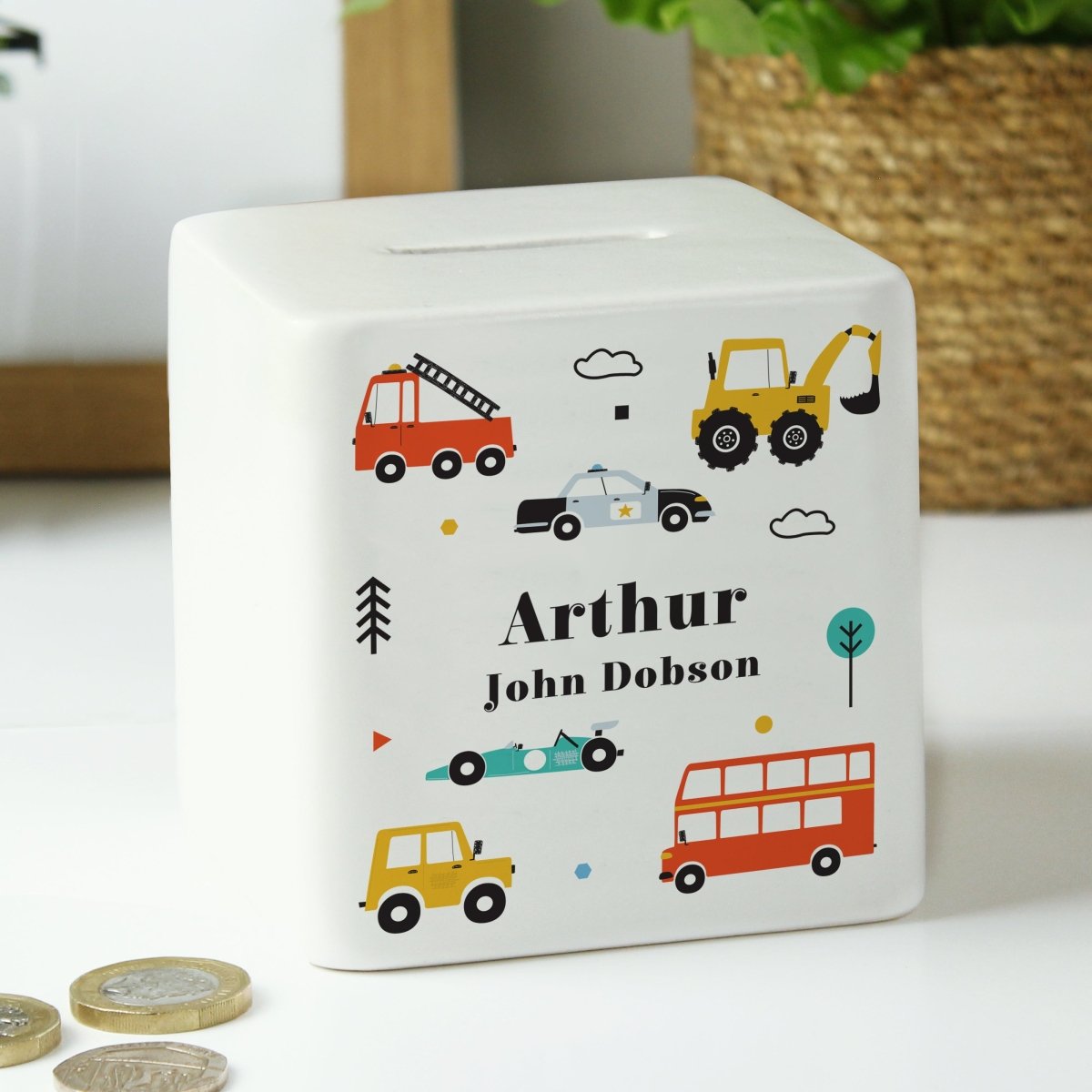 Personalised Vehicles Ceramic Square Money Box - I Want That Present
