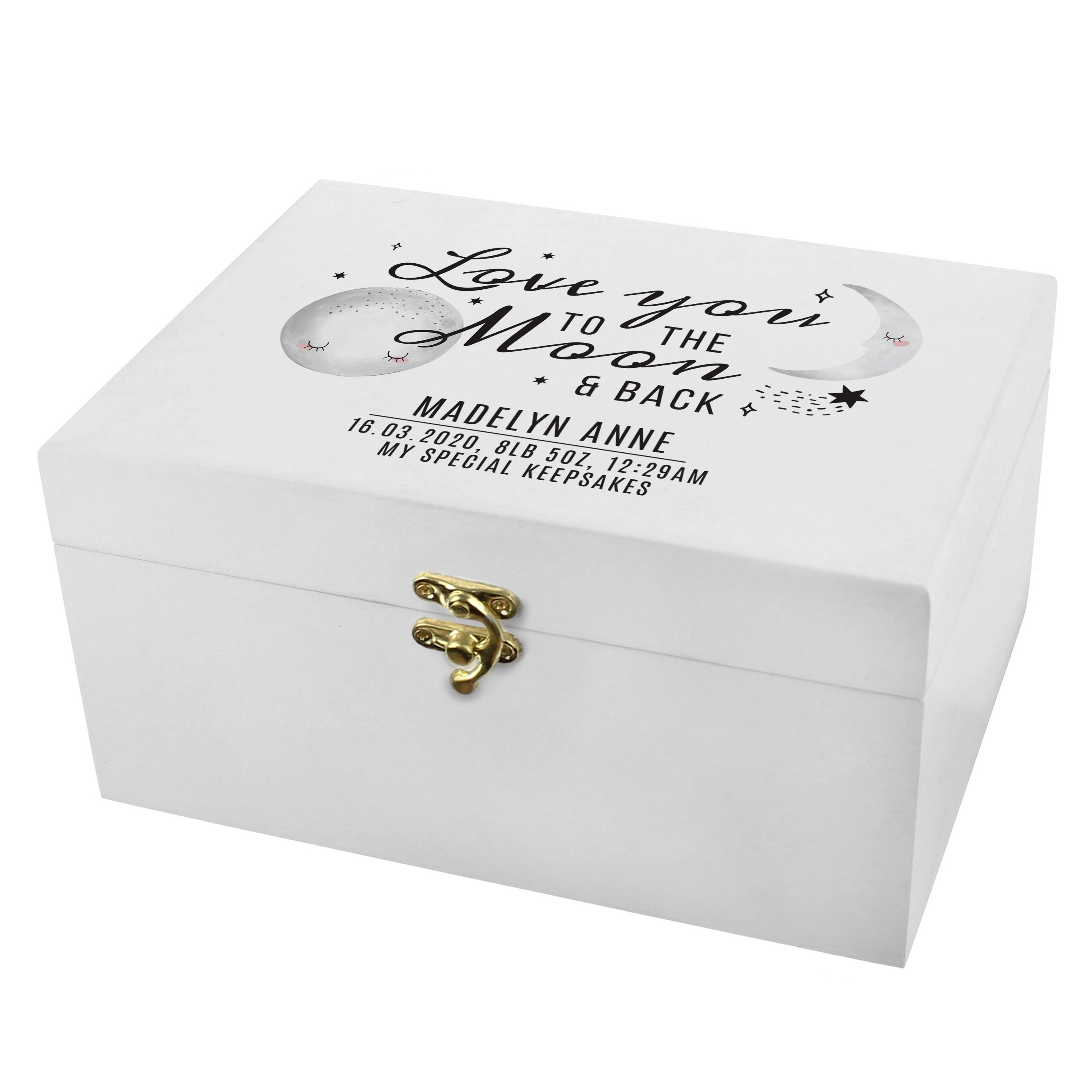 Personalised Baby To The Moon and Back White Keepsake Box