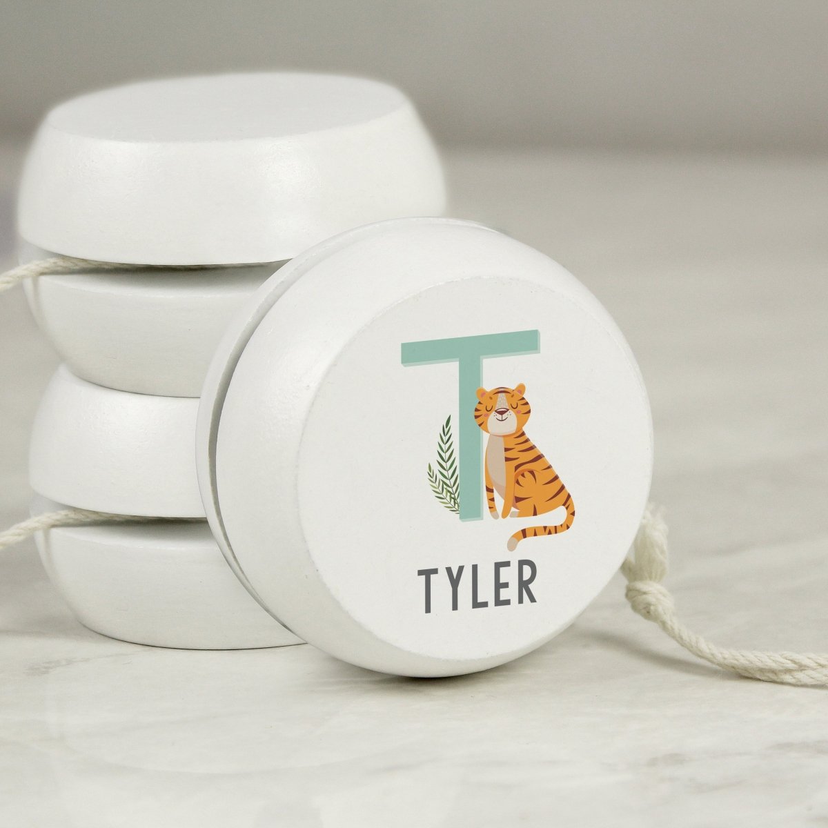 Personalised Animal Alphabet White Wooden Yoyo - I Want That Present