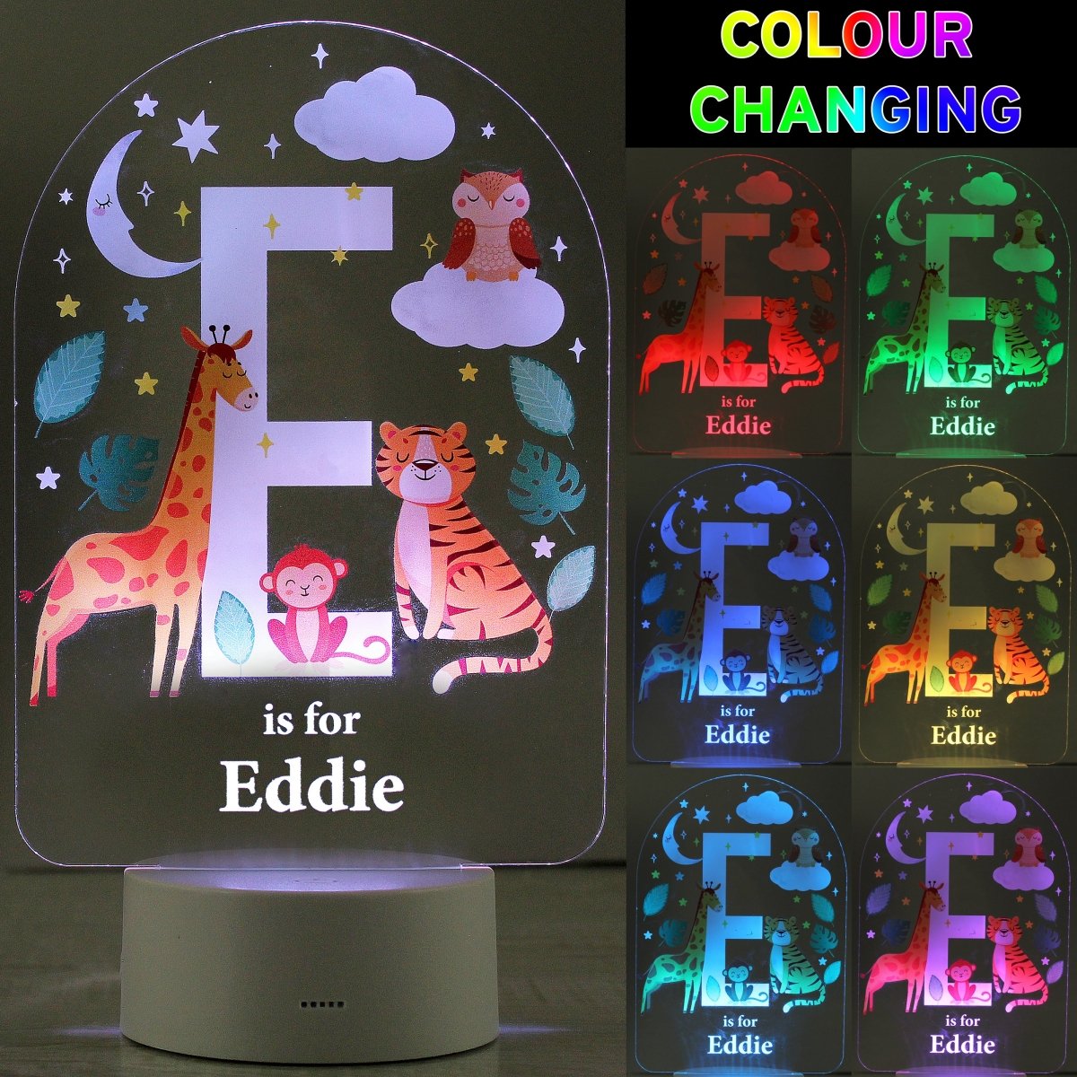 Personalised Animal Alphabet LED Colour Changing Night Light - I Want That Present