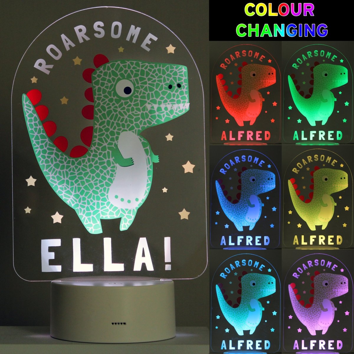Personalised Roarsome Dinosaur LED Colour Changing Night Light - I Want That Present