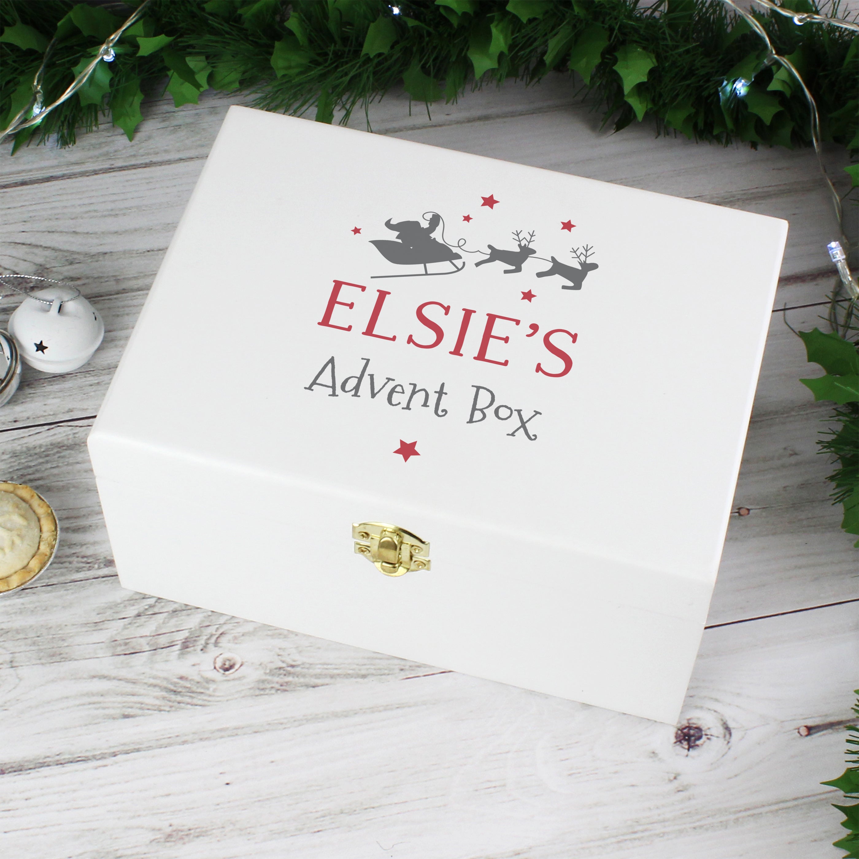 White Personalised Christmas Wooden Keepsake Box