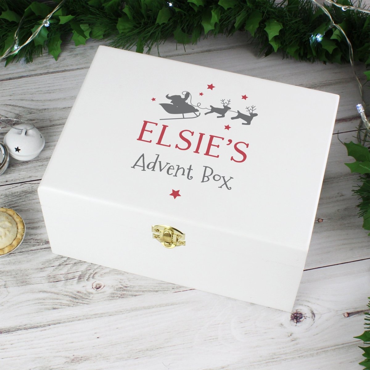 White Personalised Wooden Christmas Eve Box - I Want That Present