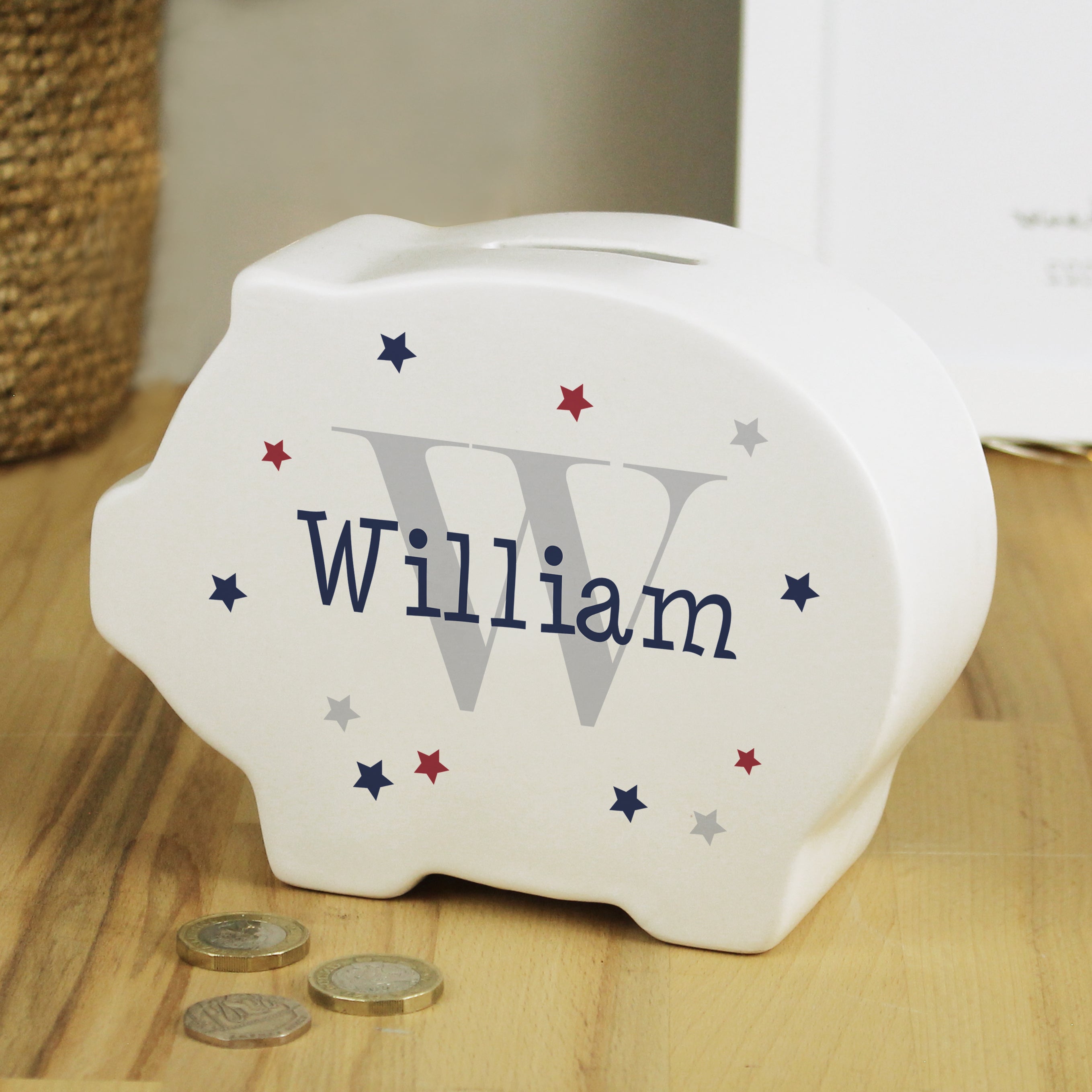 personalised pink heart piggy bank