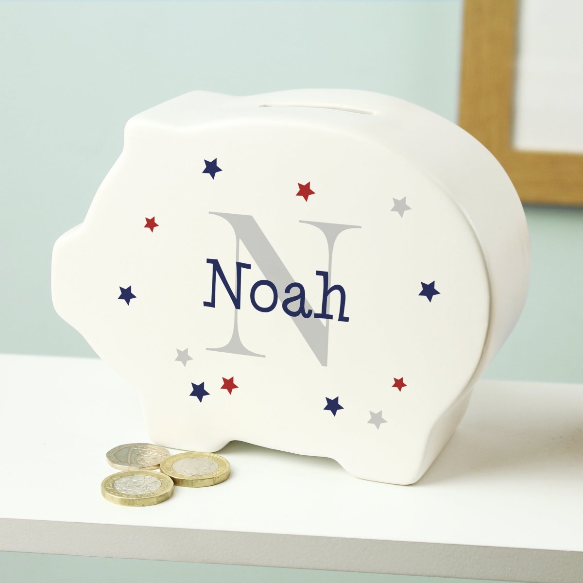 Personalised Name & Initial Piggy Bank - I Want That Present
