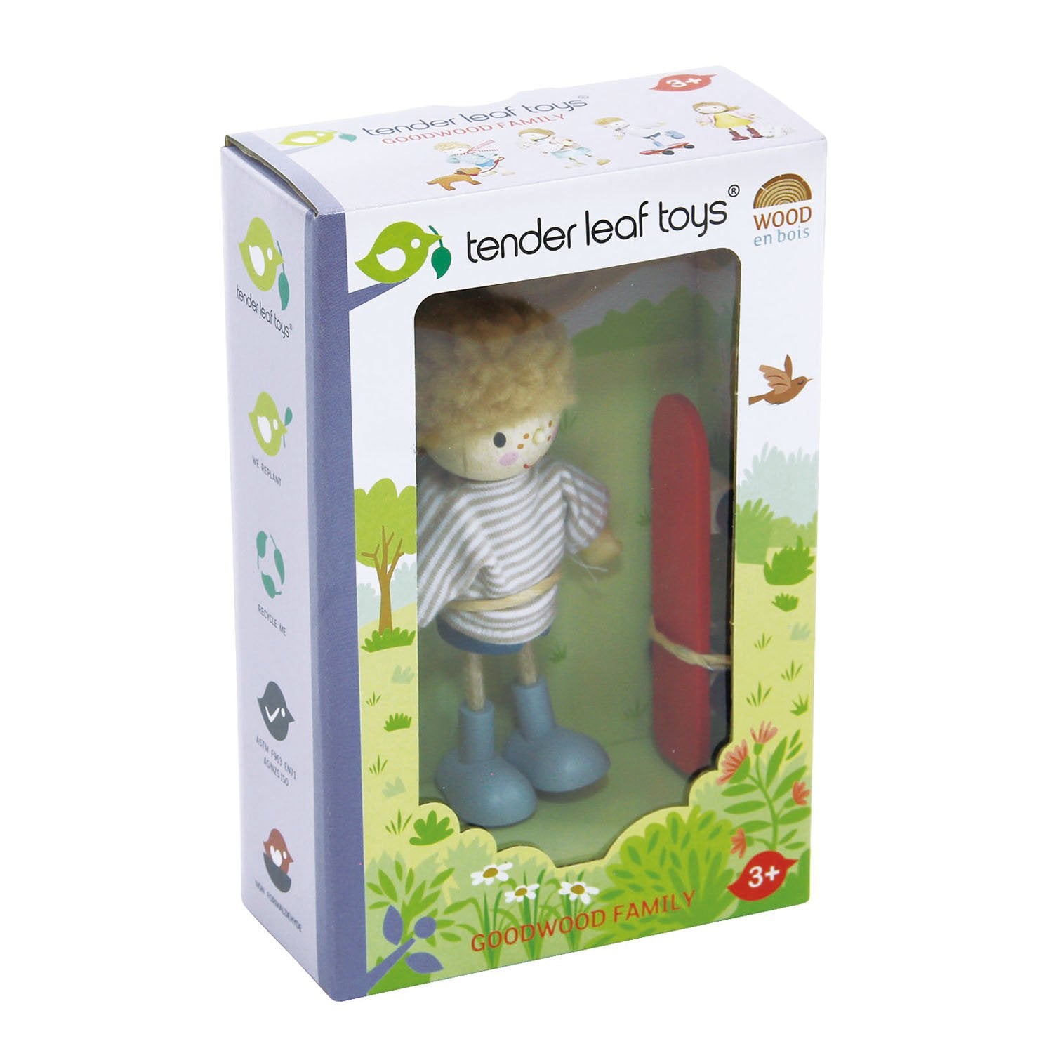 Tender Leaf Toys Wooden Doll Set - Edward And His Skateboard