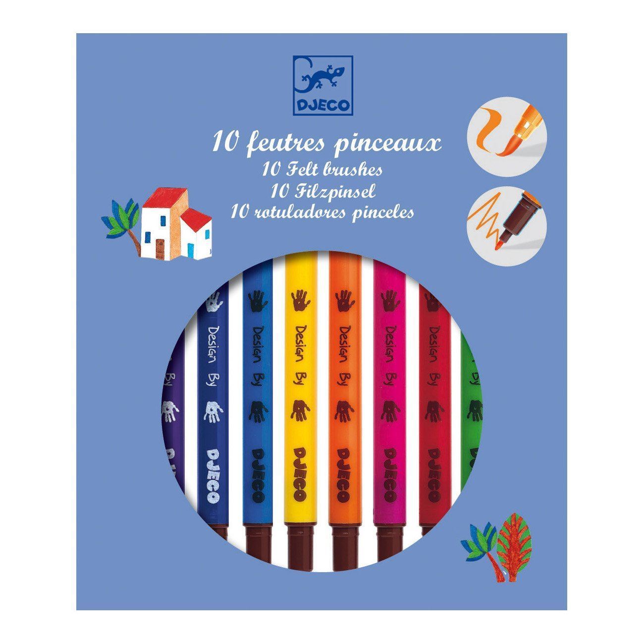 Djeco 10 Double-ended Felt Brushes - Classic Colours - I Want That Present