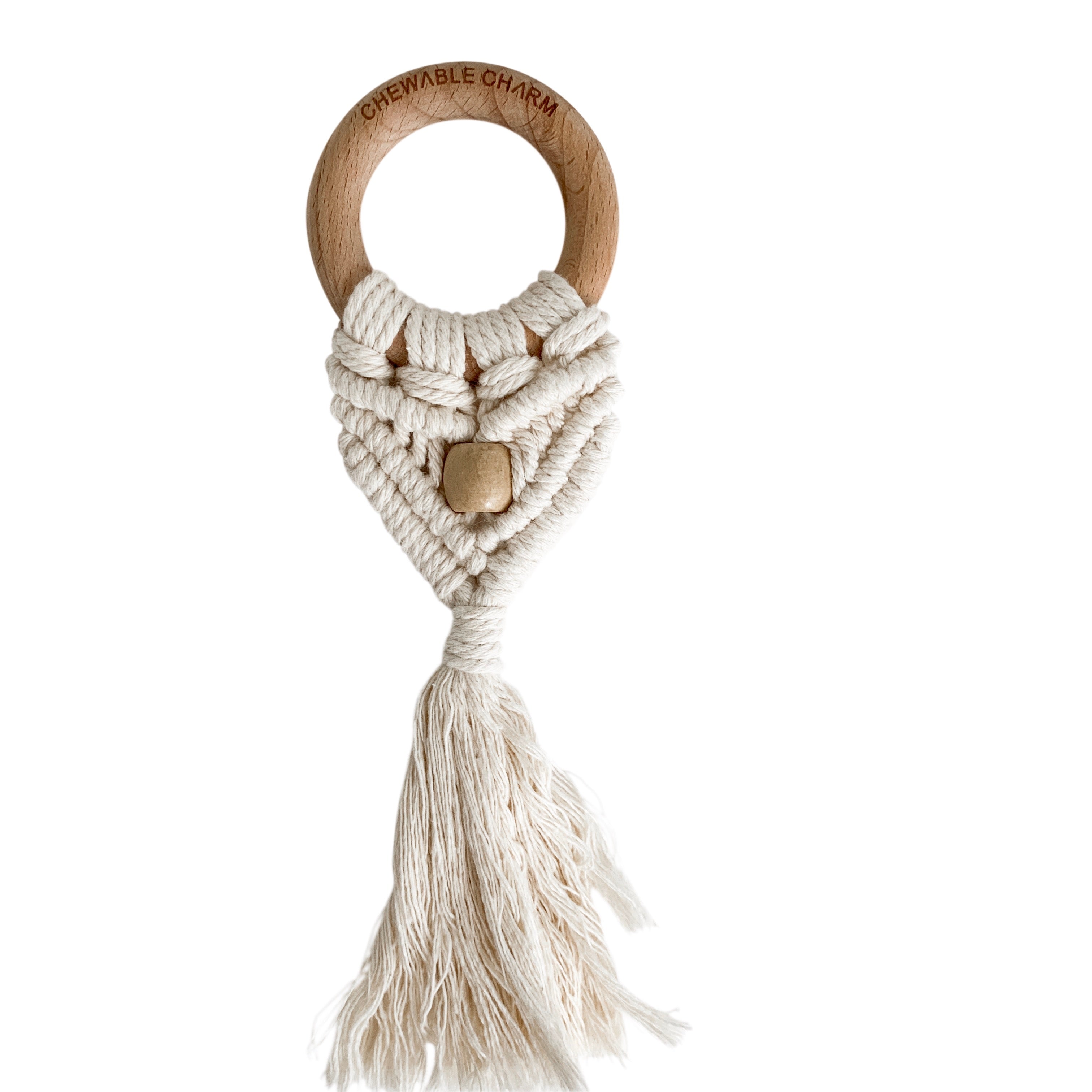 Chewable Charm Celeste Macrame & Wood Teething Toy - Cream