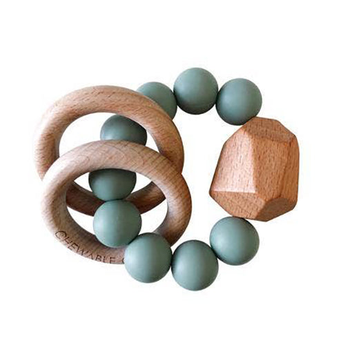 Chewable Charm Silicon Bead and Wooden Teething Toy - Succulent