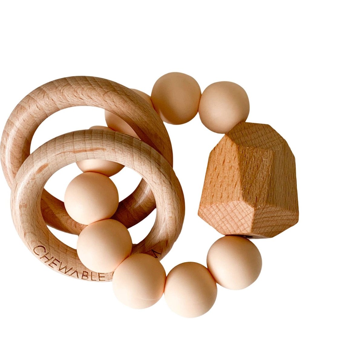 Chewable Charm Silicon Bead and Wooden Teething Toy - Creamsicle - I Want That Present