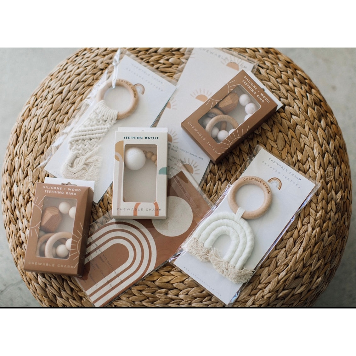 Chewable Charm Celeste Macrame & Wood Teething Toy - Cream