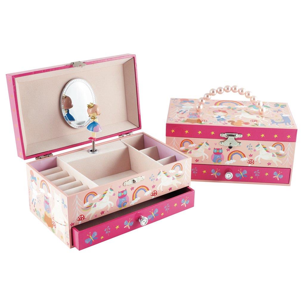 floss and rock fairy and unicorn jewellery boxe with a pearl handle