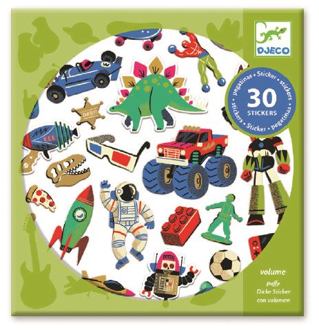 Djeco Retro Toys Textured Puffy Stickers - I Want That Present