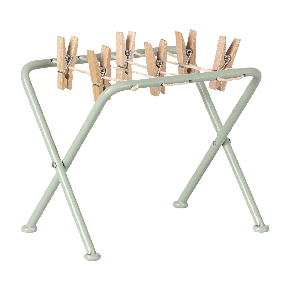 maileg miniature pale green drying rack with 6 miniature pegs