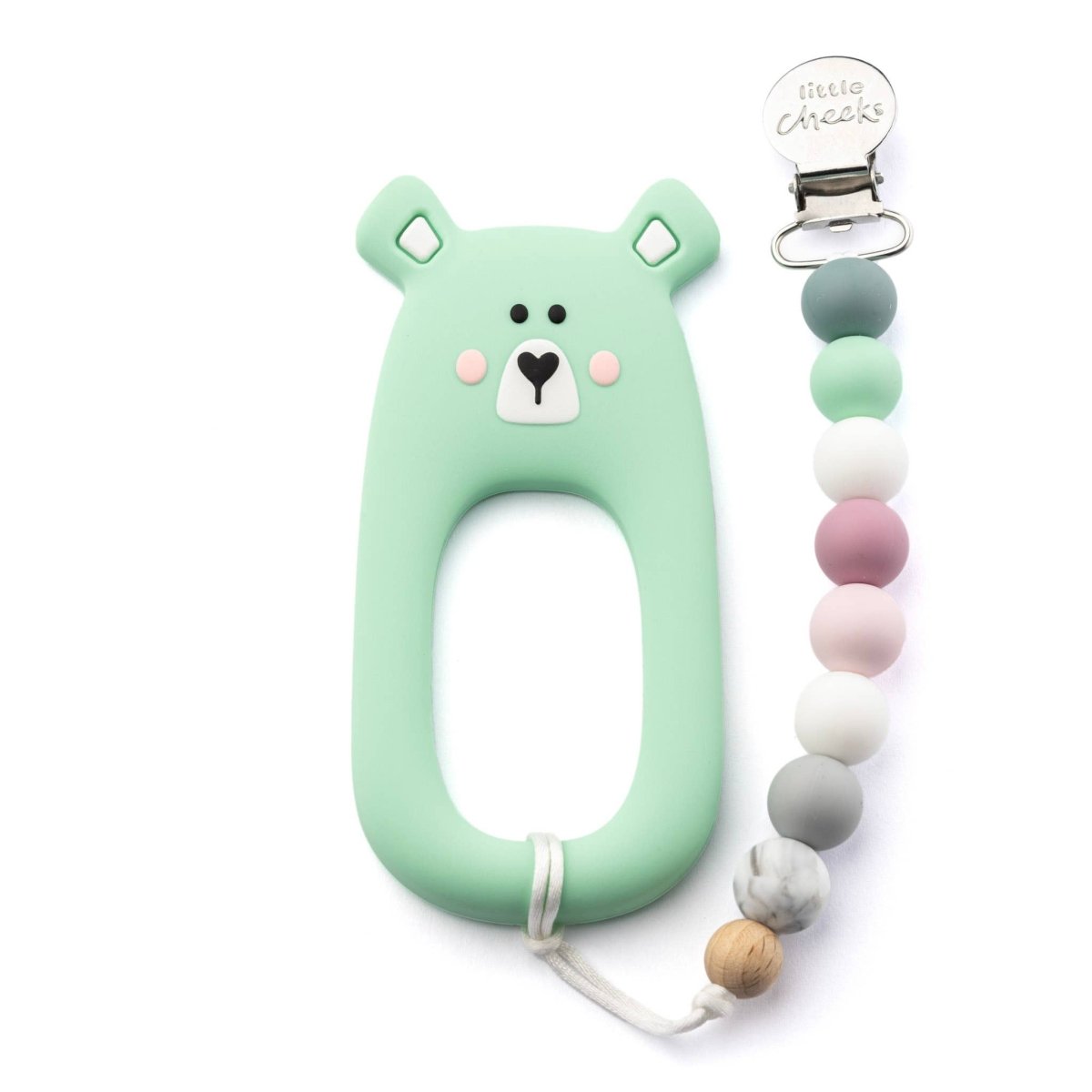 Little Cheeks Mint Bear Silicone Teether & Clip - I Want That Present