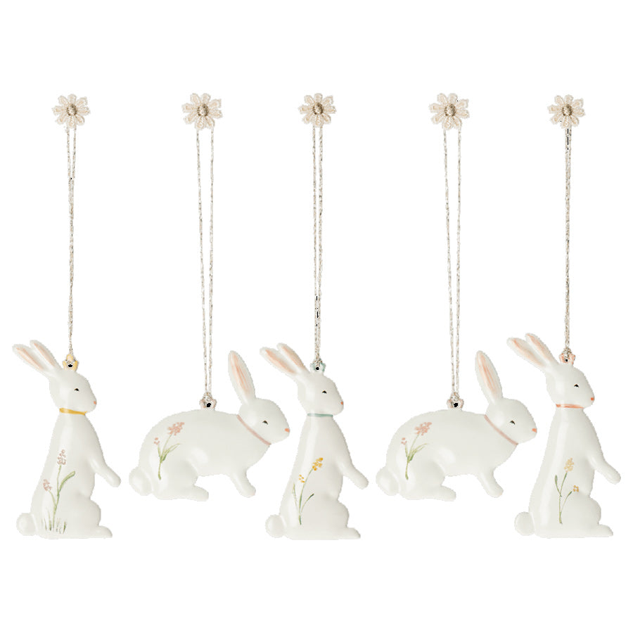 maileg white metal hanging easter rabbit decorations