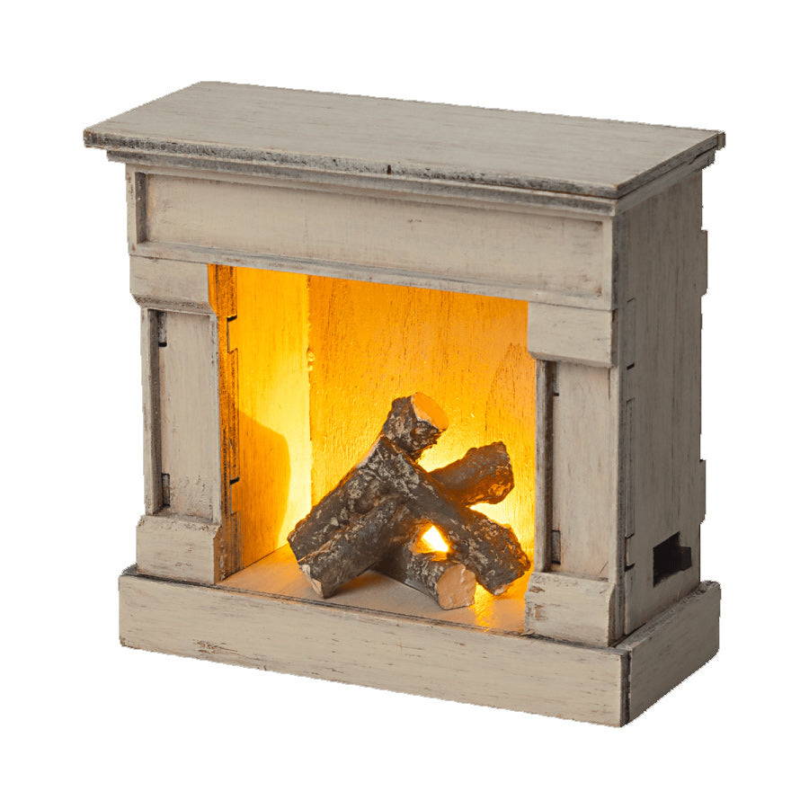 maileg miniature dolls house off-white fireplace with light