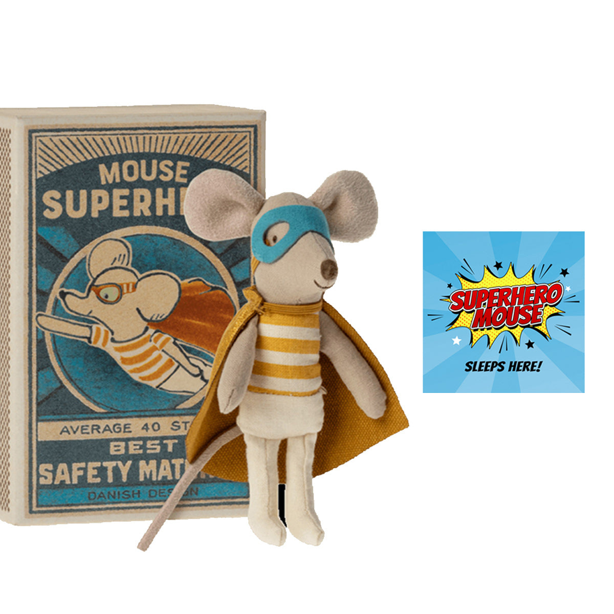 maileg super hero mouse with miniature  wall art
