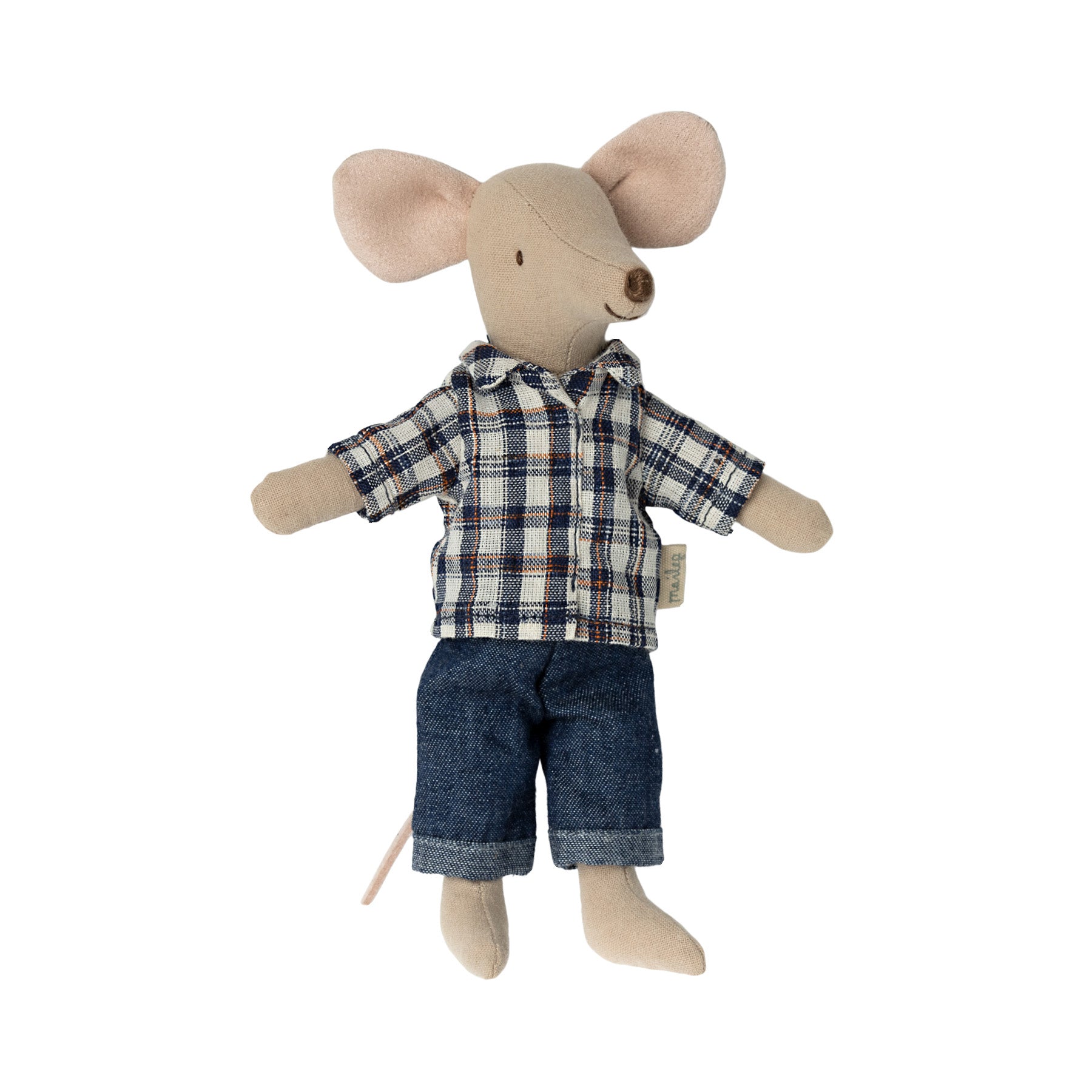 maileg dad mouse in a check shirt and jeans