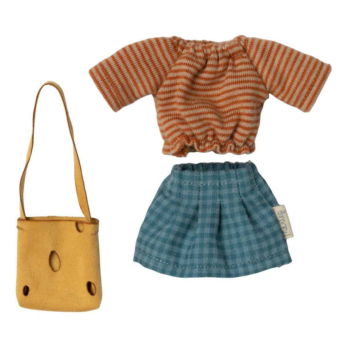 Maileg Mum Mouse Clothes - Striped Jumper & Check Skirt - I Want That Present