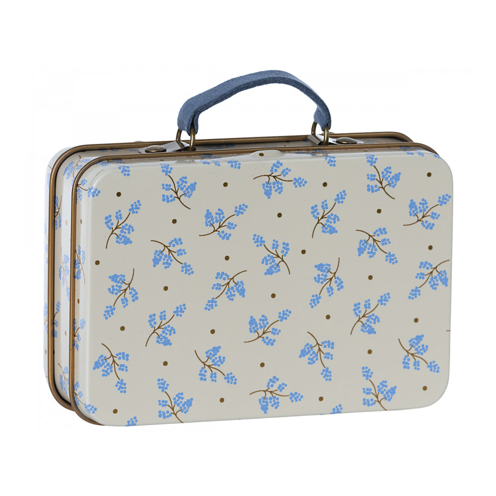 small cream metal suitcase with blue floral design by maileg