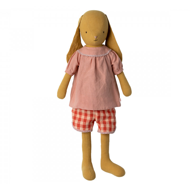 Maileg duscky yellow bunny in check shorts and orange blouse