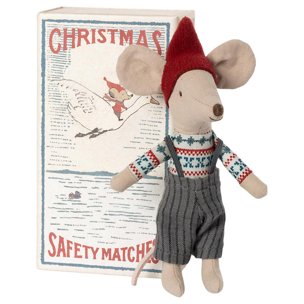 maileg big brother christmas mouse dressed in dugarees and red hat