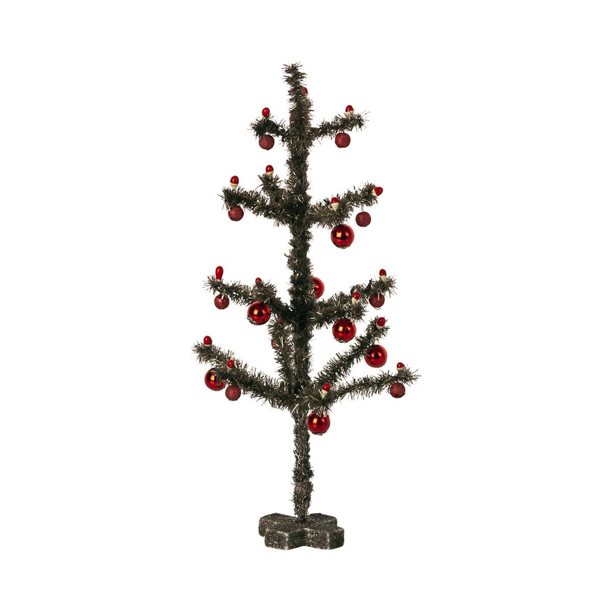 maileg tall silver tinsel tree with red baubles