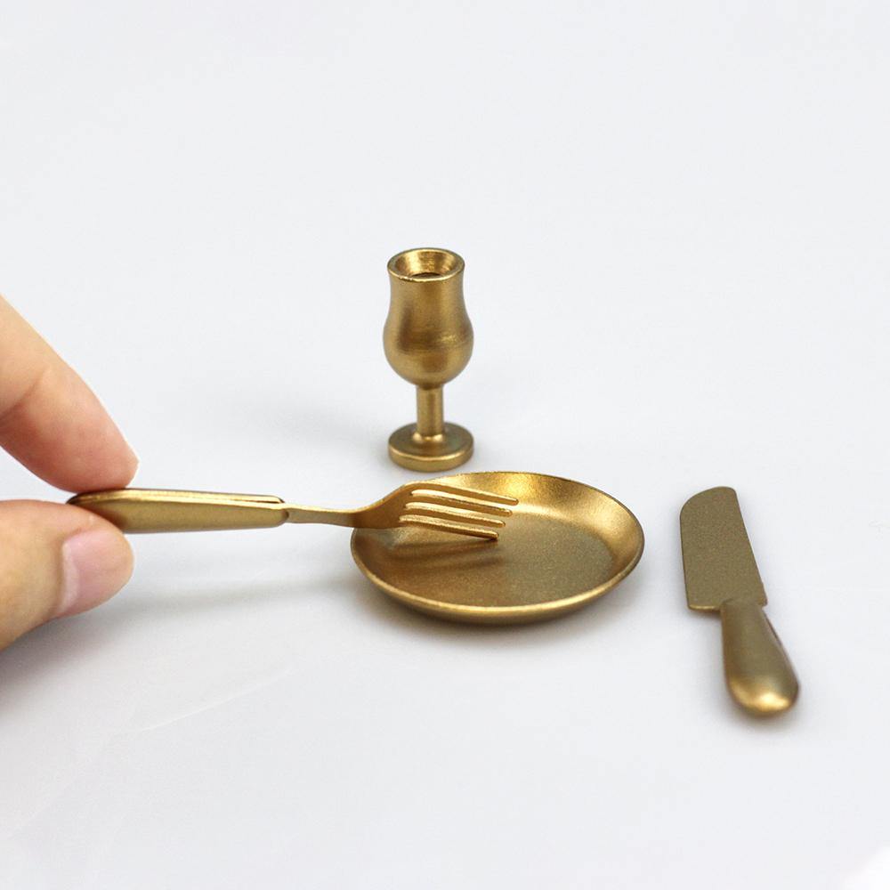 Miniature Gold Metal Dinnerware Set