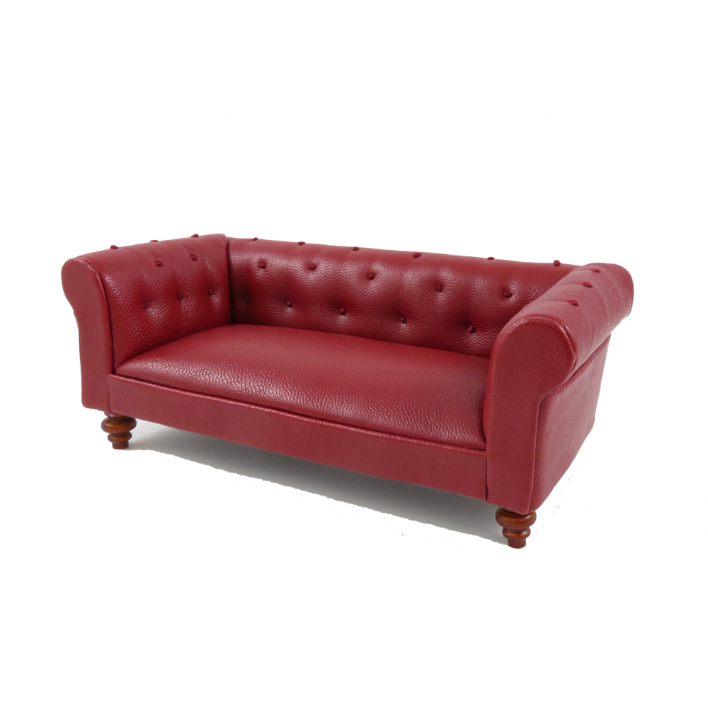 Miniature Red Leather Chesterfield Sofa
