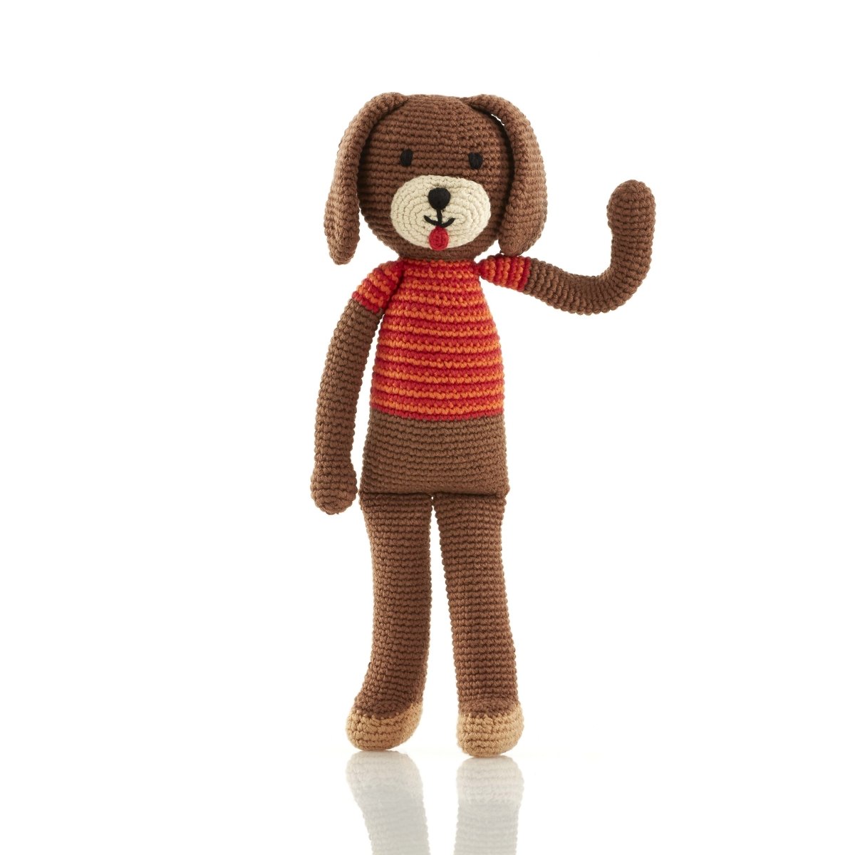 Pebblechild Dog Boy Knitted Soft Toy - I Want That Present