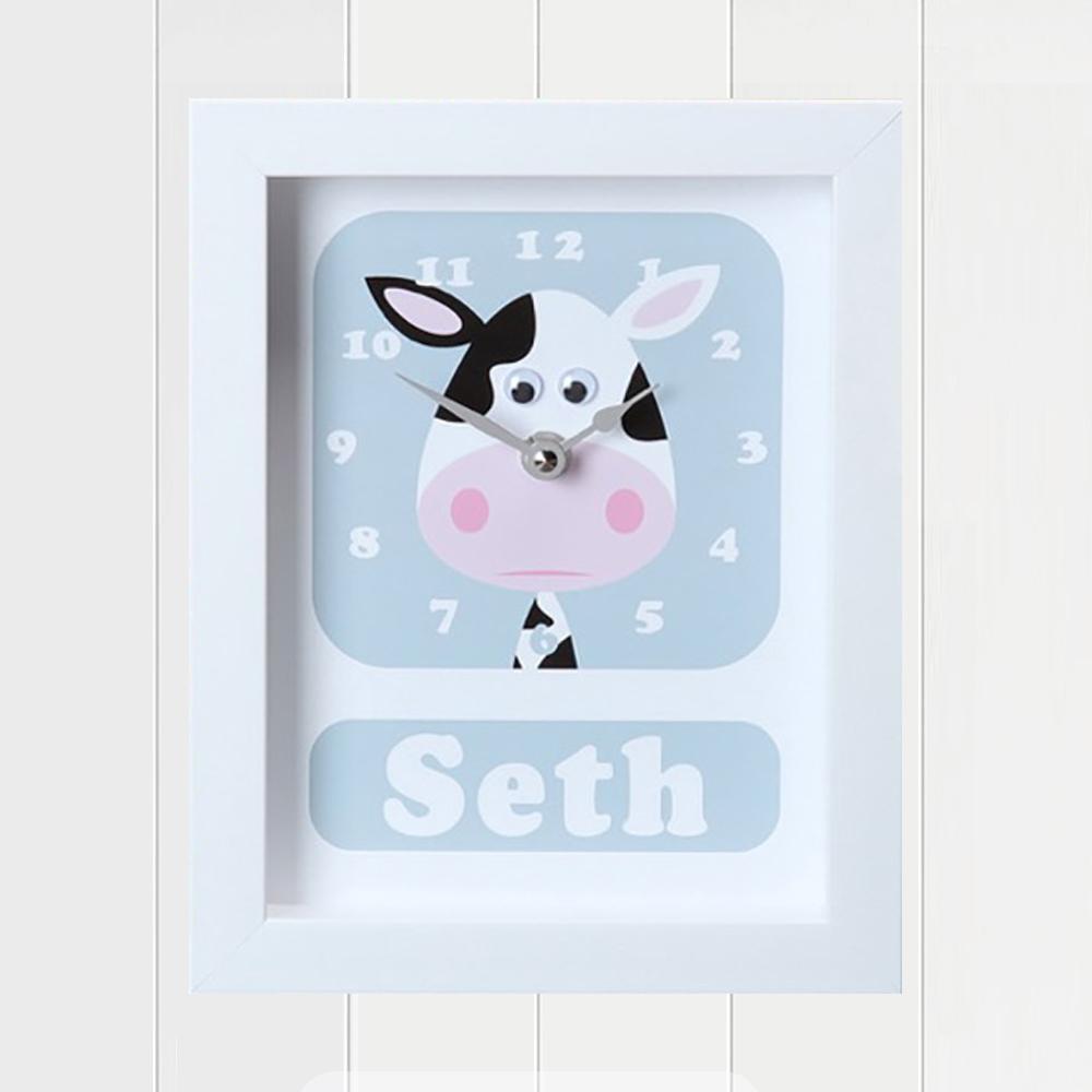 Stripey Cats Connie Cow Personalised Clock