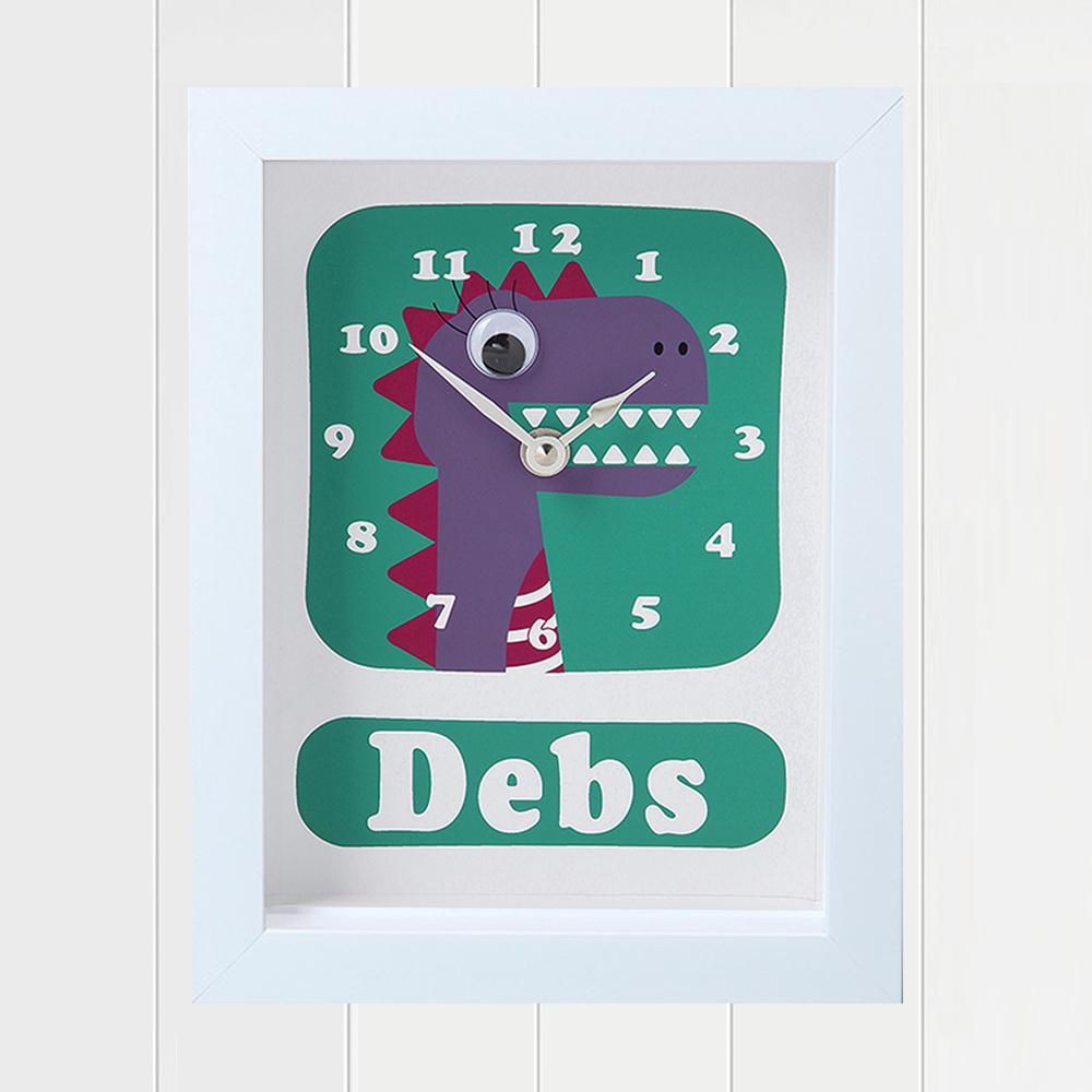 Stripey Cats Dino Debs Personalised Clock