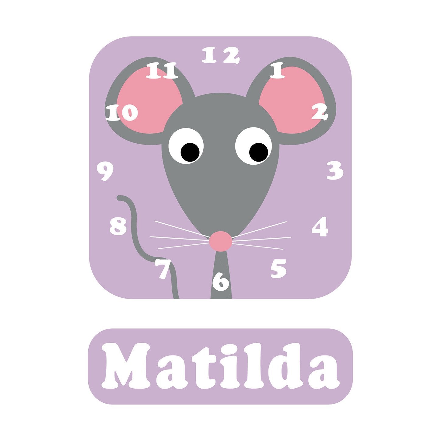 Stripey Cats Minty Mouse Personalised Clock