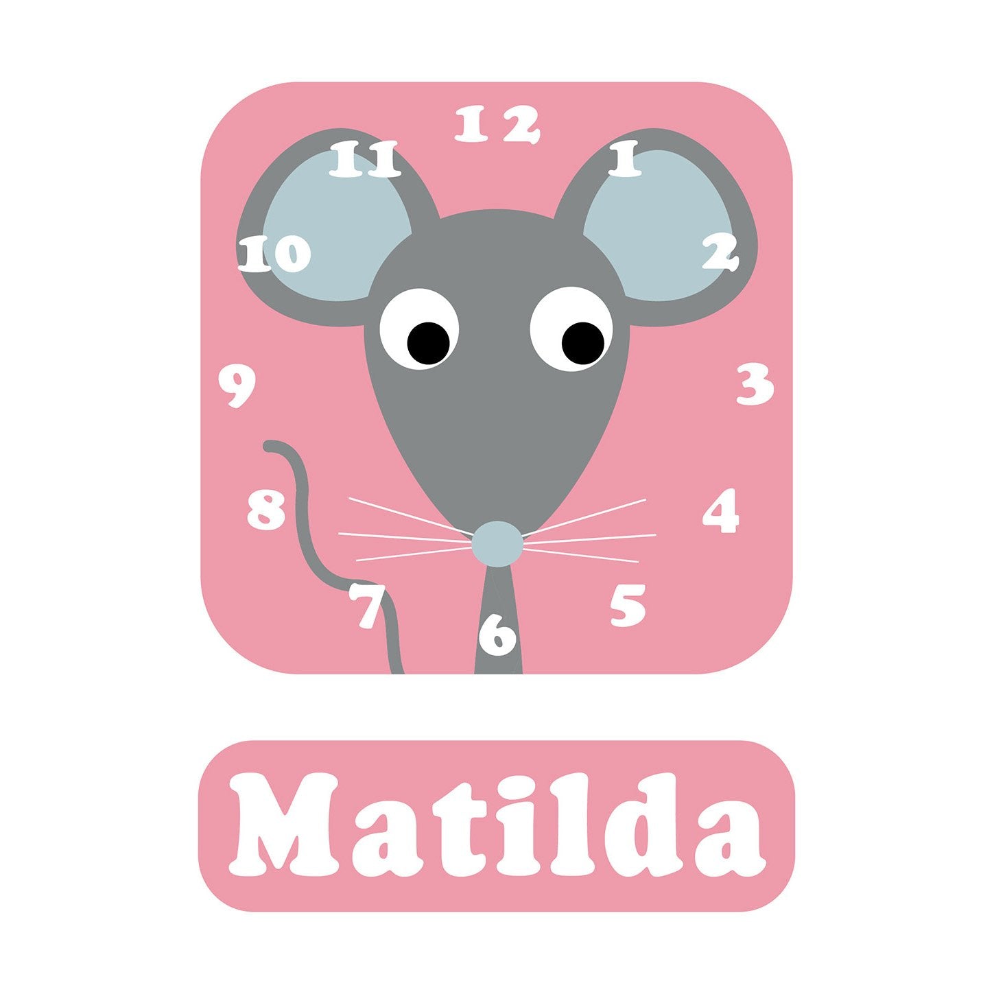 Stripey Cats Minty Mouse Personalised Clock