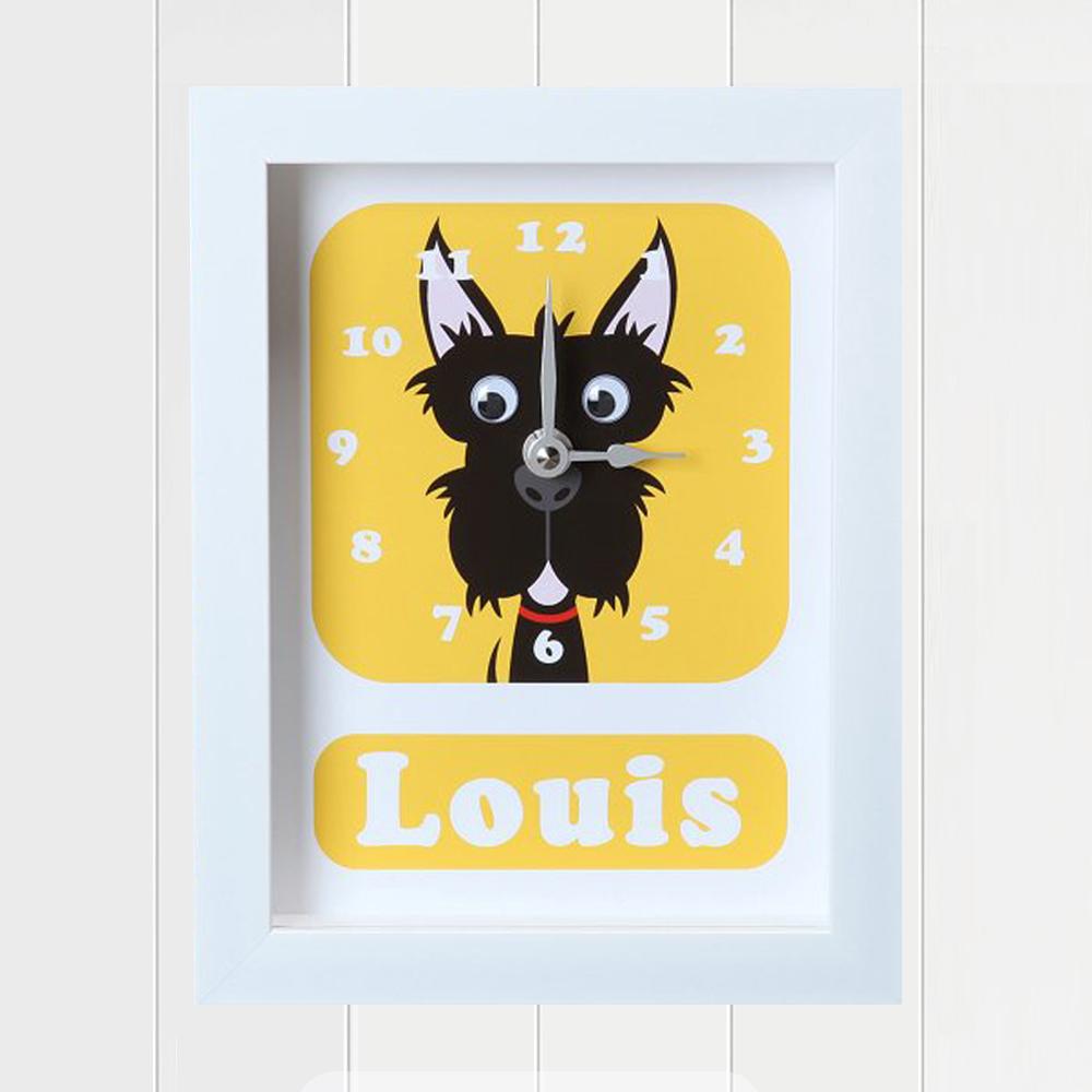 Stripey Cats Scotty Dog Personalised Clock
