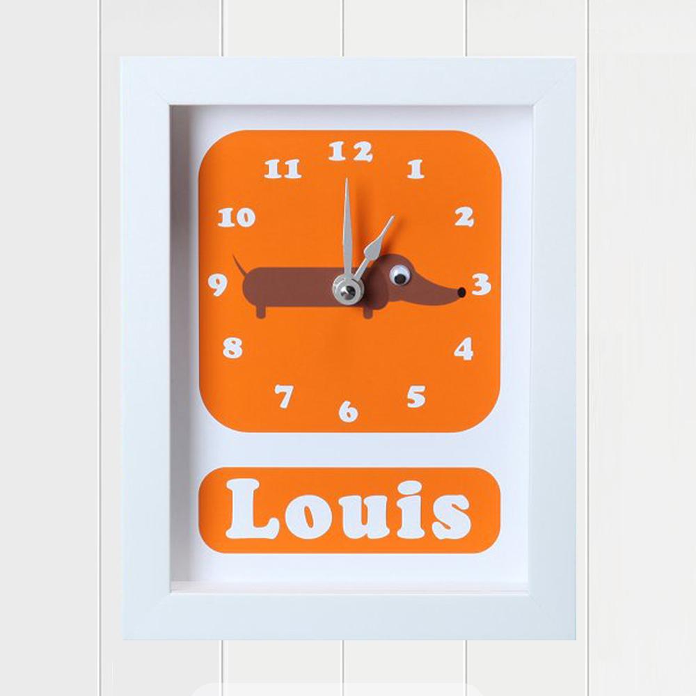 Stripey Cats Sol Sausage Dog Personalised Clock