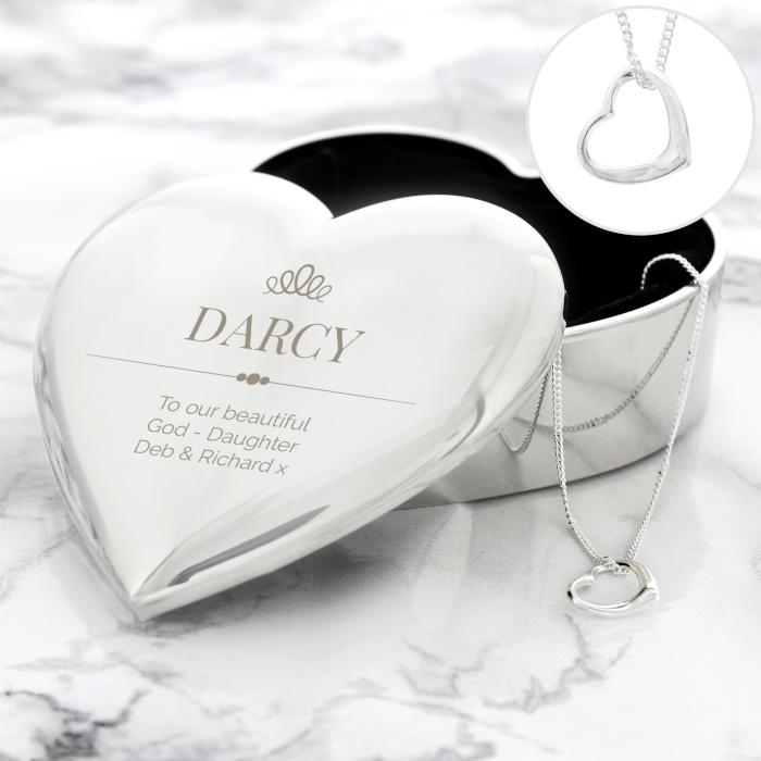 Personalised Elegant Crown Heart Trinket Box and Necklace Set