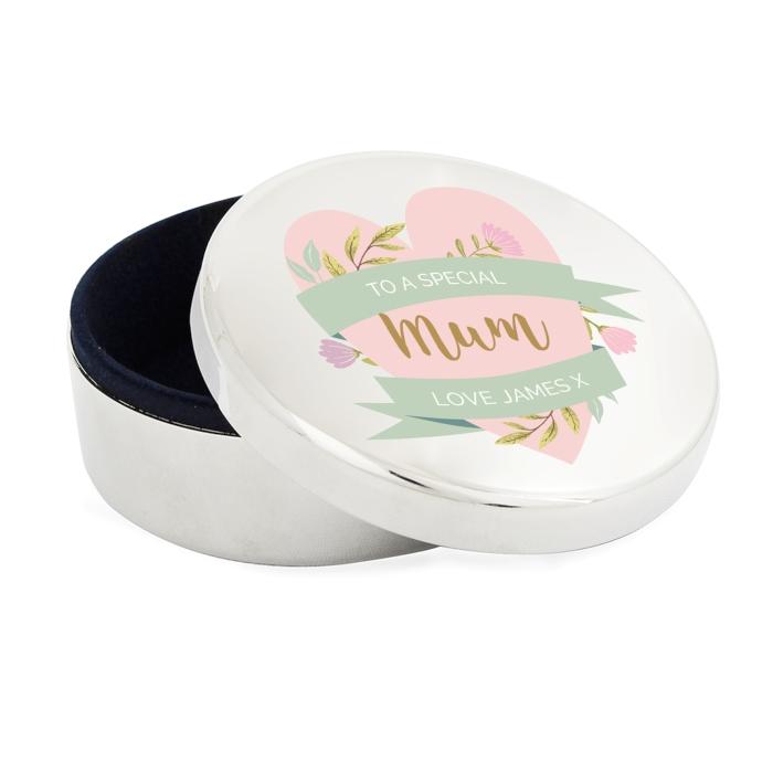 Personalised Floral Mother's Day Round Trinket Box