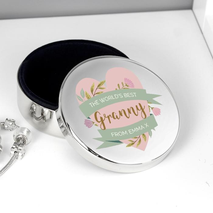 Personalised Floral Mother's Day Round Trinket Box