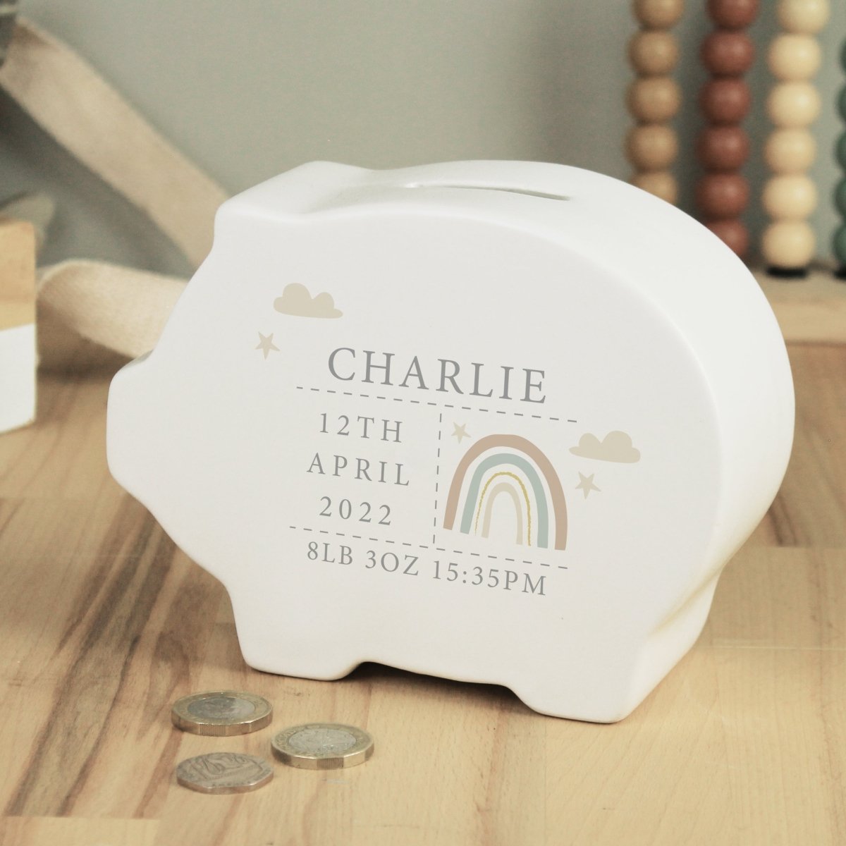 Personalised Rainbow Piggy Bank - I Want That Present