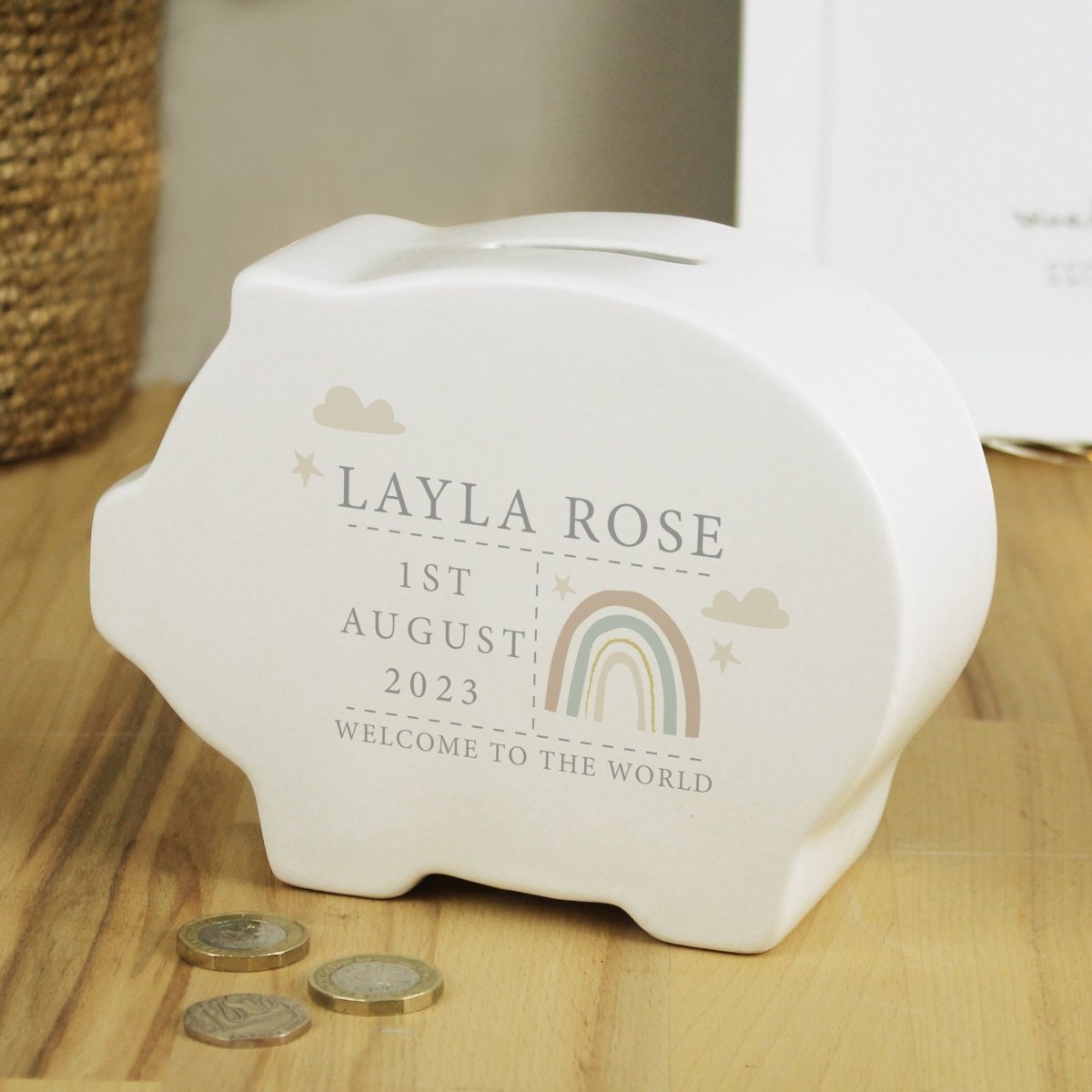 Personalised Rainbow Piggy Bank - I Want That Present