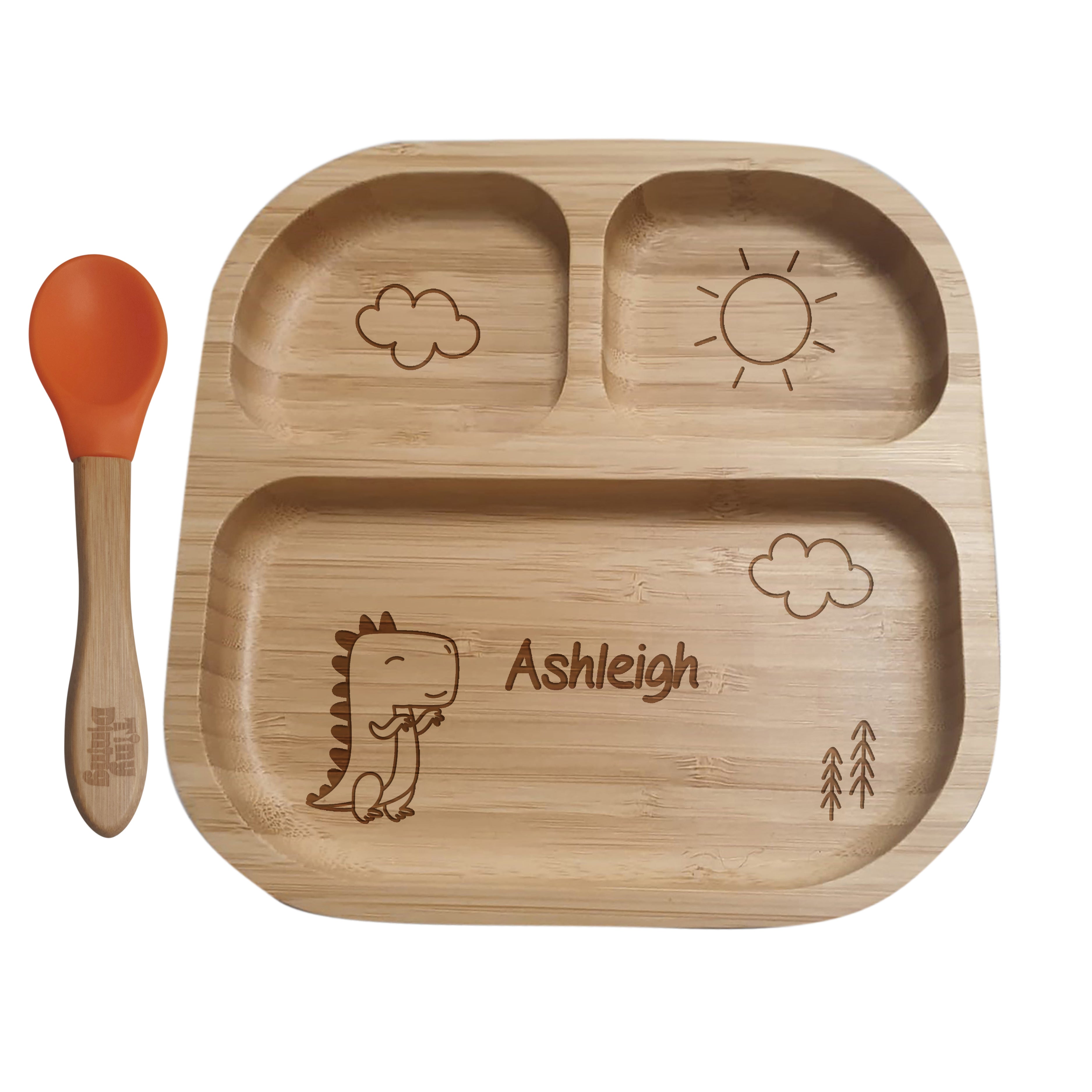 Personalised Dinosaur Bamboo Suction Plate & Spoon